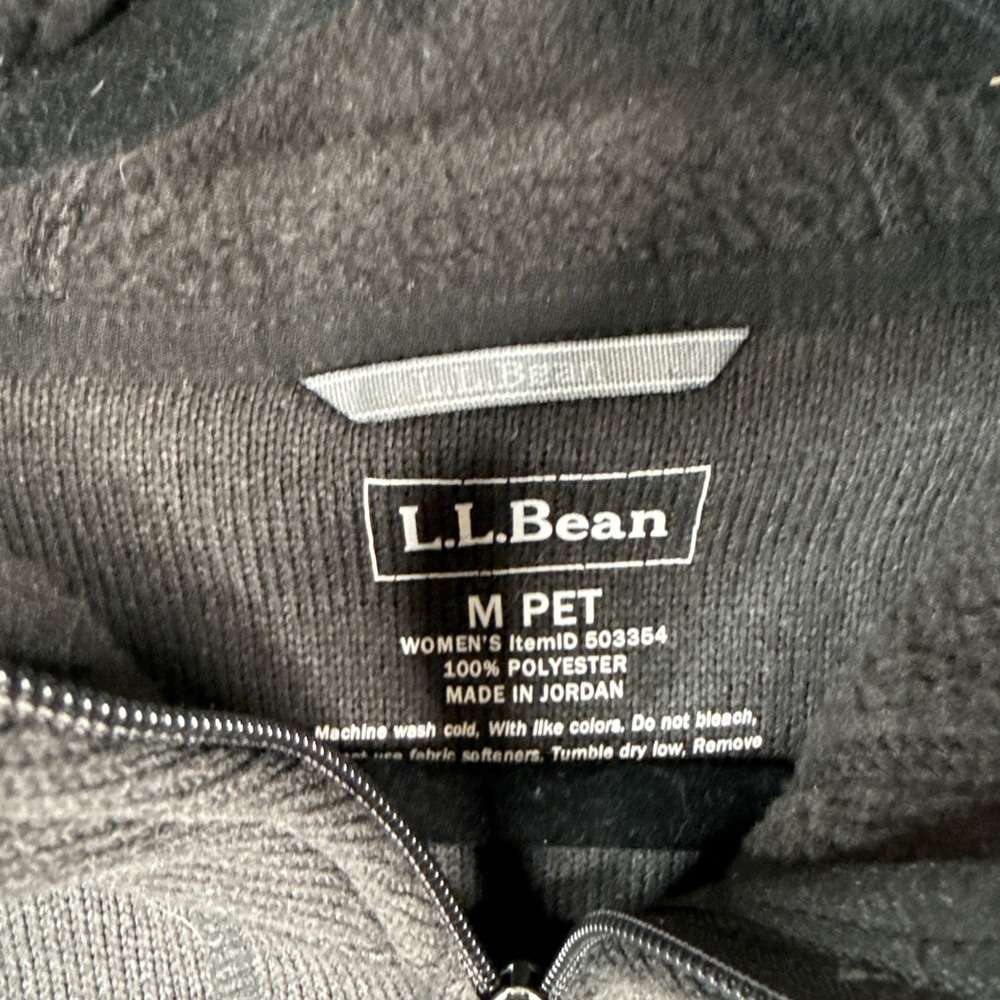 LL Bean Hoodie Sweatshirt Womens Medium Black Waffle Fleece Full Zip Jacket - Picture 2 of 7